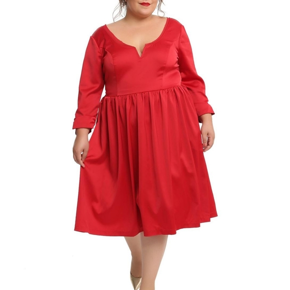 Torrid Outlander Claire Red Satin V-Neck Swing Dress, NWOT - Picture 1 of 3